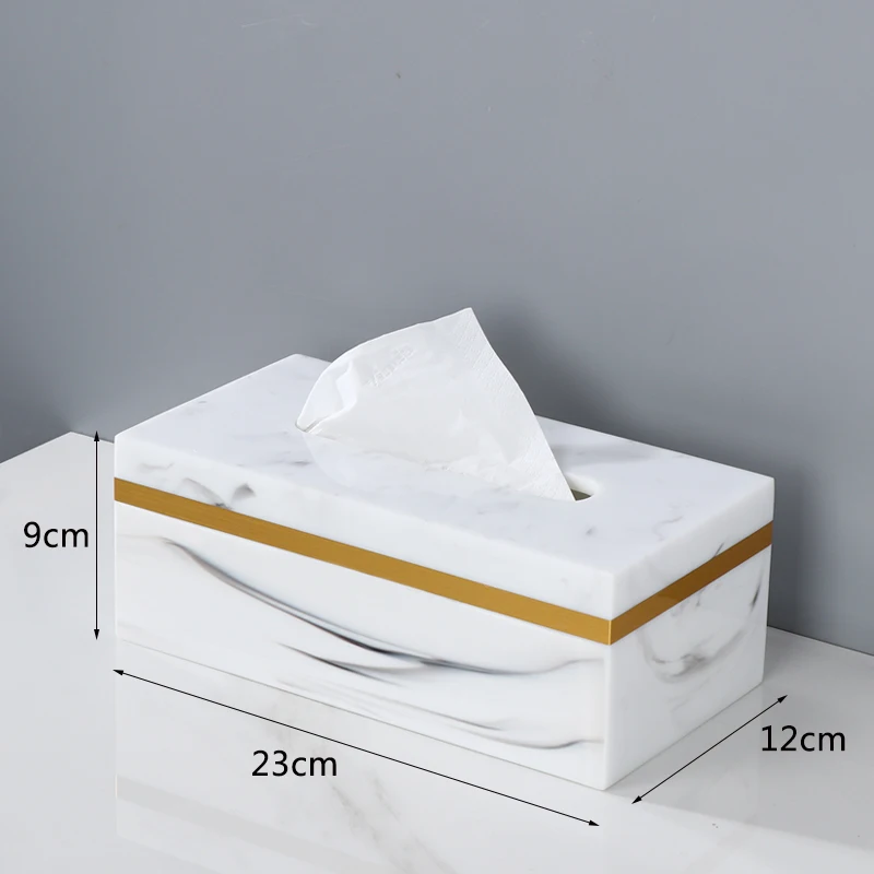 European Style Marble Pattern Paper Box Resin Material Tissue Box Simple Living Room Coffee Table Creative Napkin Paper Box 5