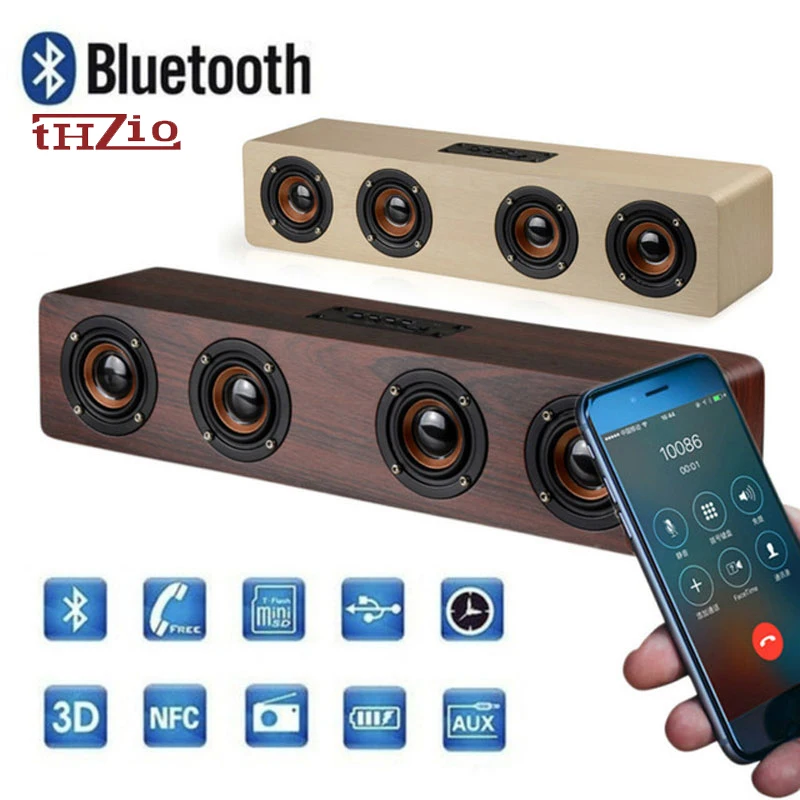 20 Вт деревянный Bluetooth динамик Hifi бас портативный 360 стерео Саундбар сабвуфер