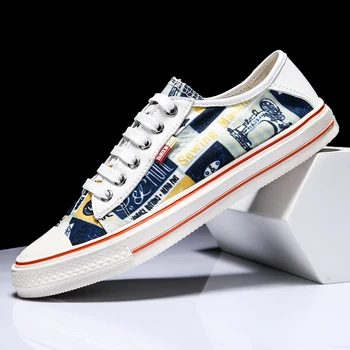 

Men Graffiti Casual Shoes Summer Breathable Fashion White Sneakers Men Leather Shoes Loafers trend wild casual tide shoes