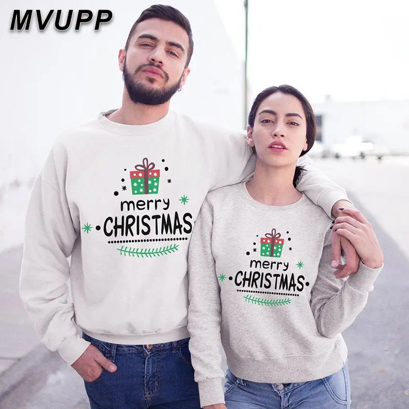 MVUPP веселые рождественские свитшоты с креативным принтом милая пара зимняя