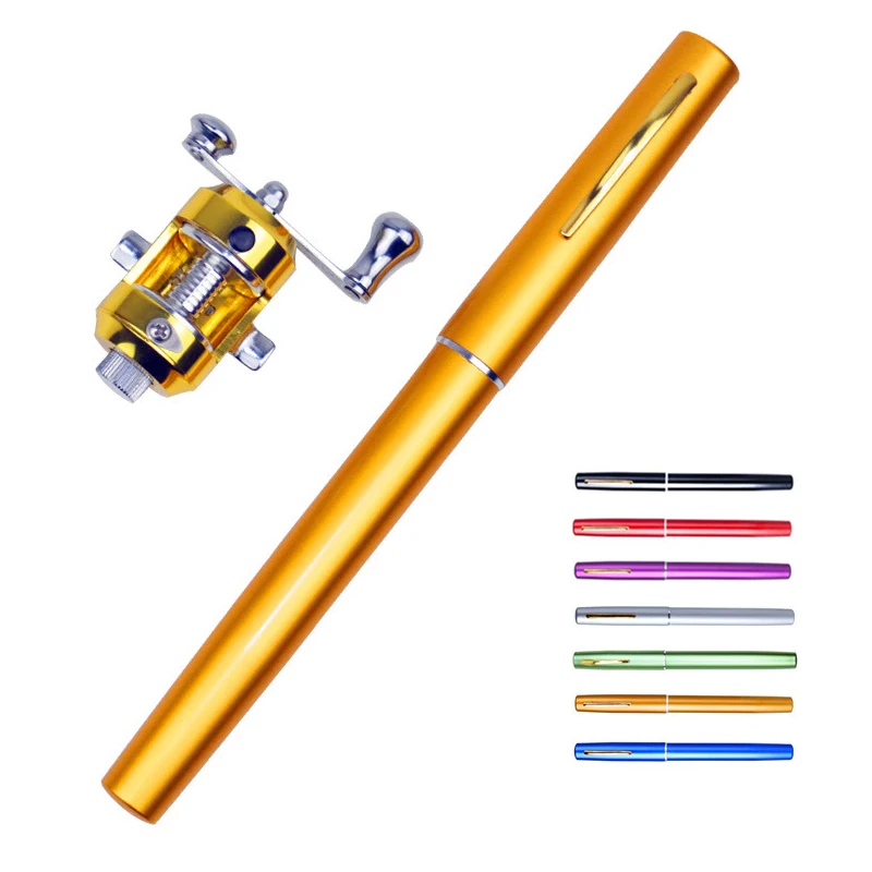 

ST5RL metal drum wheel1M Portable Pocket A2 Mini Ice Fishing Pole Pen Shape Folded Telescopic Fishing Rods With Reel Set