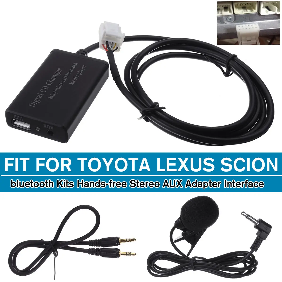 

Hands-Free Car bluetooth Module AUX Adapter Stereo Interface Music CD Changer Kit for Toyota for RAV4 for Lexus for Scion