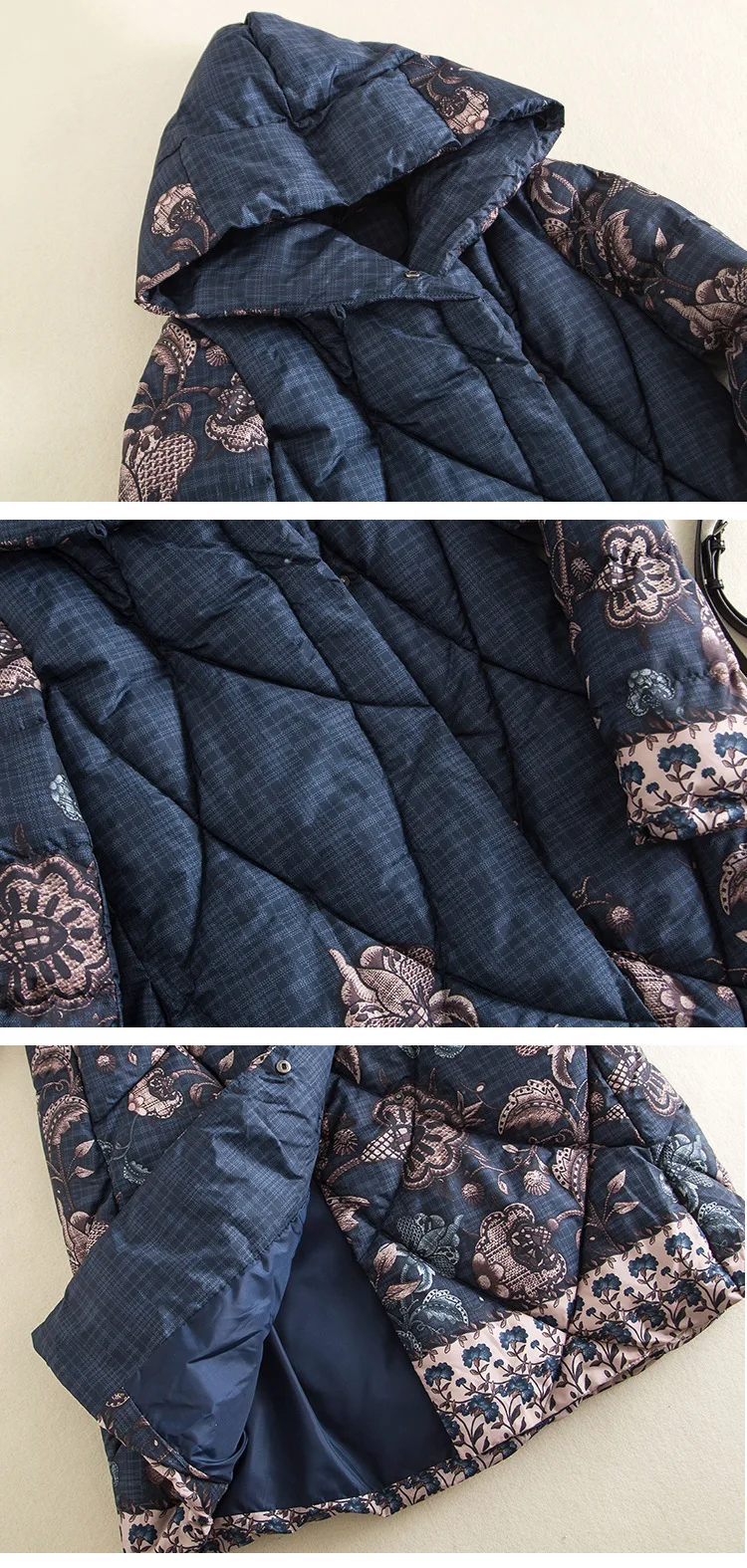 X-Long Floral Print Down Jacket Coats Women Winter Wadded Jacket Warm Parka Female Hooded Cotton Padded Outerwear