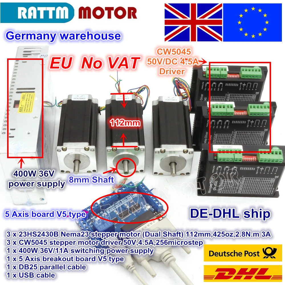 

EU free VAT 3 Axis CNC controller Nema23 425Oz-in Dual shaft Stepper Motor+ 256 Microstep Driver CNC Engraving Milling machine