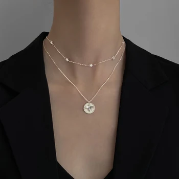 

Star Necklace 925 Silver Bee Pendants Jewelry Minimalism Chocker Kolye Vintage Collier Bijoux Femme Double Layer Necklace