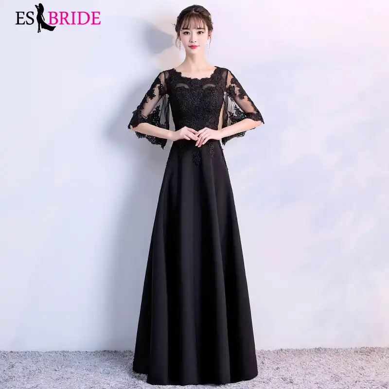Elegant Black Evening Dresses Long Es30369 A Line Short Sleeve Tulle New Wedding Guest Dress Party Gown Vestidos Evening Dresses Aliexpress
