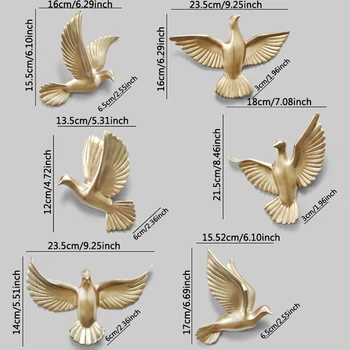 

6PCS Europe Wall Hanging Resin Bird for 3D Stereo Sticker Livingroom TV Background Wall Mural Decoration Crafts Wall Ornaments