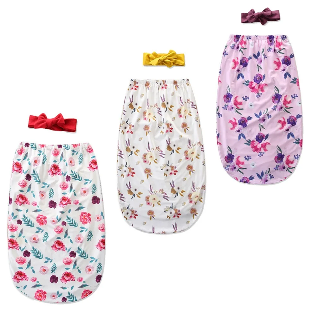 2 шт./компл. младенческий спальный мешок+ украшение для волос ремень комплект одежды для сна Анти-ногами печатных тонкий срез Пеленальное Одеяло повязка Подставки для фотографий деко
