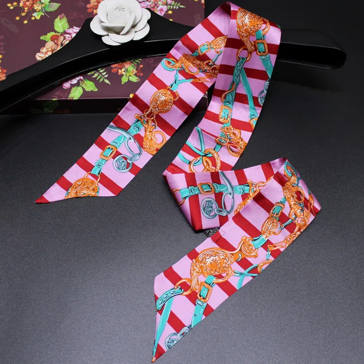 Headband Women Small Ribbon Multi-function Fashion Lady Silk Riband Scarves Handbag Scarf Female Clothing Match Bandeaus - Color: 4