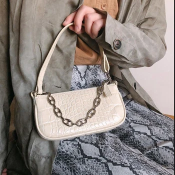 

Underarm Bag Mini 2020 New Chain Decorated Alligator Pattern Portable Baguette-bag Simplicity Women Shoulder-bag A068