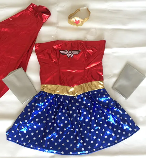 Красный Костюм Wonder Woman размера плюс для косплея, на Рождество, Год, пародия, вечерние платья - Цвет: Красный
