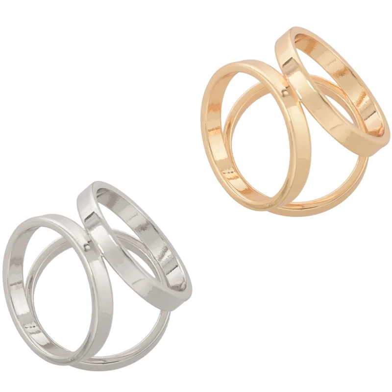 

2Pcs(Golden + Silver) Women Lady Girls Three Ring Fashion Scarf Ring Buckle Modern Simple Triple Slide Jewelry Silk Scarf Clasp