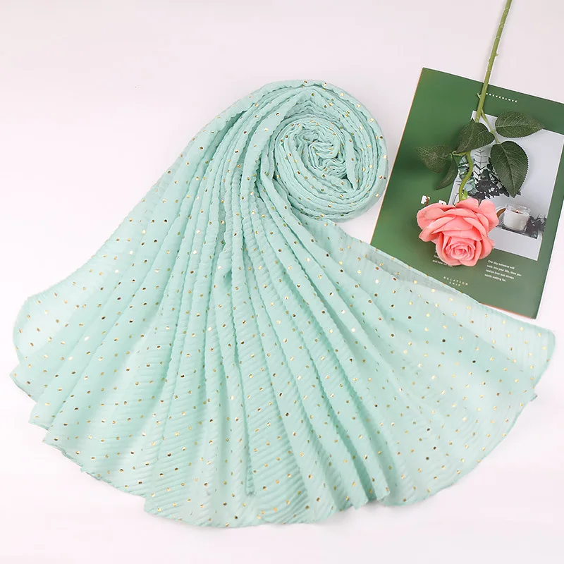 Women Plain Glitter Gold Dot Viscose Shawl Scarf Lady Wrinkle Long Soft Wrap Pashminas Stole Bufandas Muslim Hijab 90*200Cm