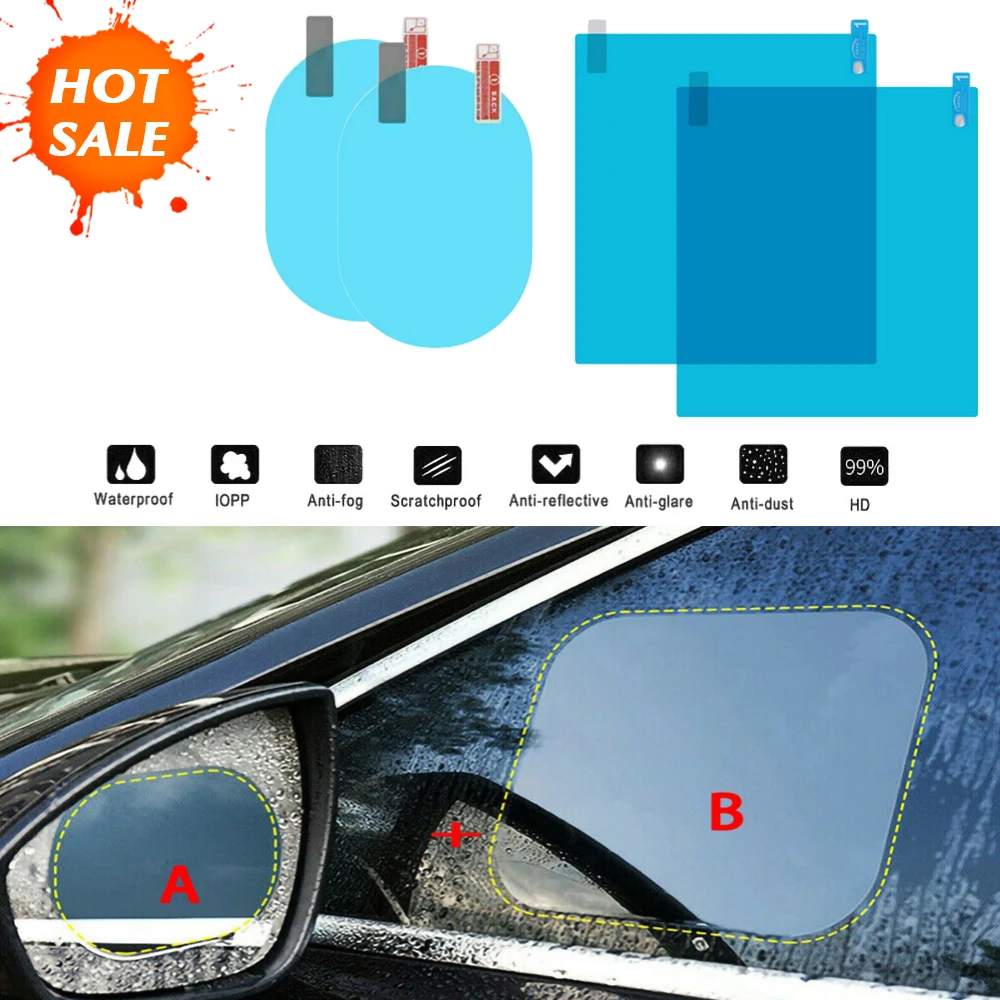 2PCS Car Rearview Mirror Protective Film Anti Fog Window Foils Rainproof 