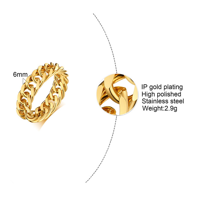 Ring, Curb Chain Ring, Stainless Steel Miami Link Rings,Streetwear Fashion Hip Pop Cool Ring, Everyday Jewelry 3 to 7 MM