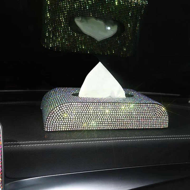 

Luxury Crystal Rhinestone Car Tissue Case Box Full Diamond Auto Armrest Block Paper Storage Covers Organizers Girls Accessories