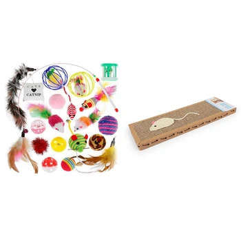 

NEW-1x Kitten Scratching Post Cat Scratcher Handmade Interactive Toys & 20x Kitten Toys Variety Pack, Cute Kitty Toys
