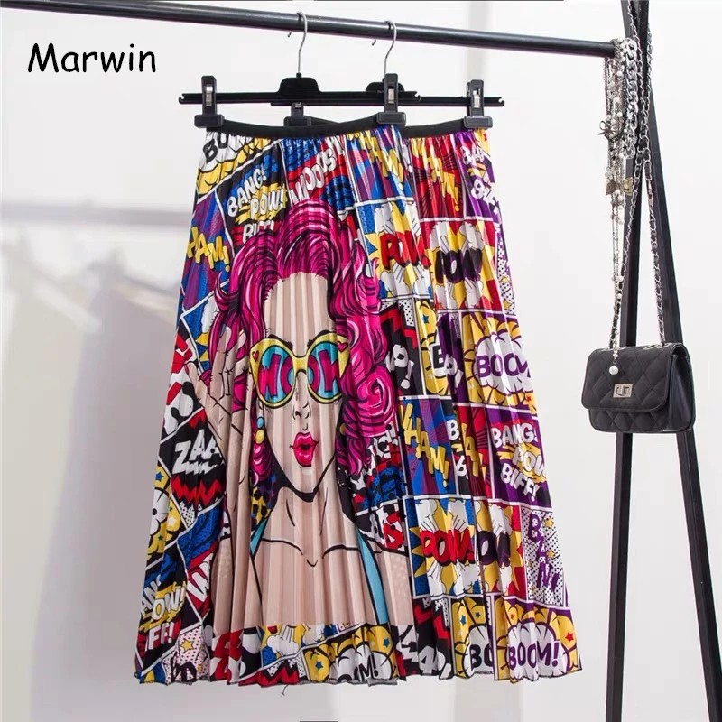 

Marwin 2019 New-Coming Spring Summer Printing Cartoon Pattern Empire High Elastic Women Skirt Party Holiday High Street style