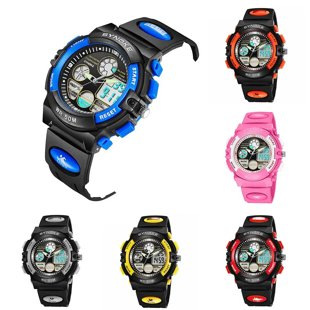 Waterproof Digital Analog Dual Time Date Alarm Luminous Kid Boy Girl Wrist Watch