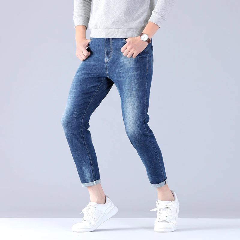 Стрейч мужские деловые Брюки классические мужские джинсы высокого качества Плюс Размер Мешковатые прямые мужские джинсовые штаны хлопок синие мужские байкерские джинсы