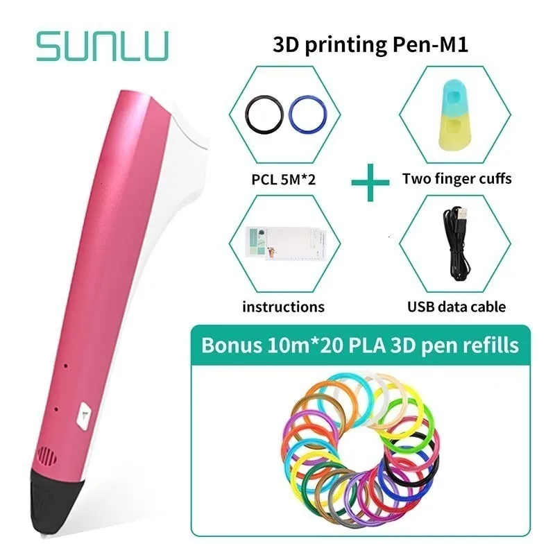 SUNLU 3D печать Ручка включает PLA нити для детей Scribble Самая низкая температура волшебная ручка красного цвета как подарок для девочек