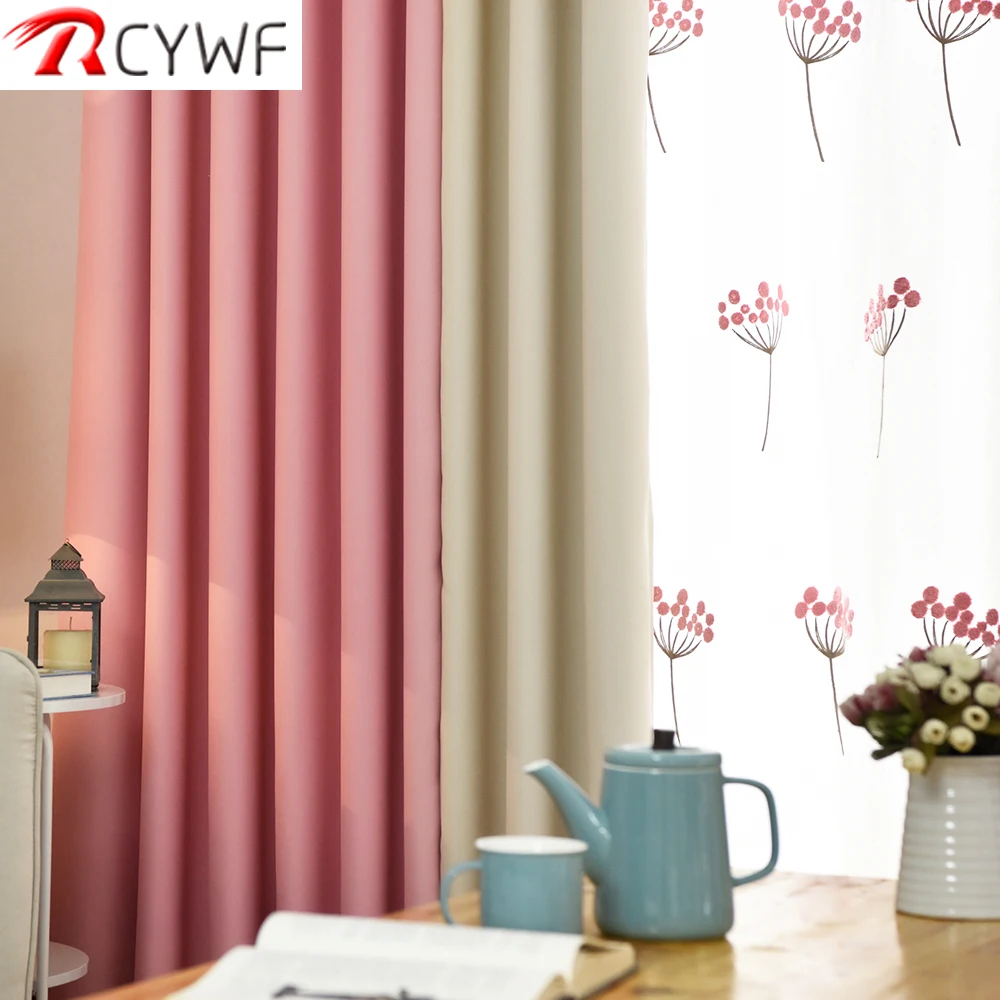 Tanie Nowoczesne zasłony zaciemniające do salonu różowe zielone niebieskie fioletowe sypialnia gotowe zasłony na ozdoba okna