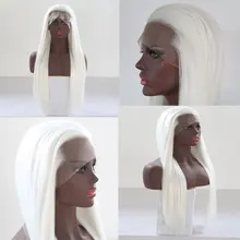 Белый цвет прямой синтетический 13*3 парик фронта шнурка Glueless термостойкие волокна волос натуральный волос часть для женщин парики