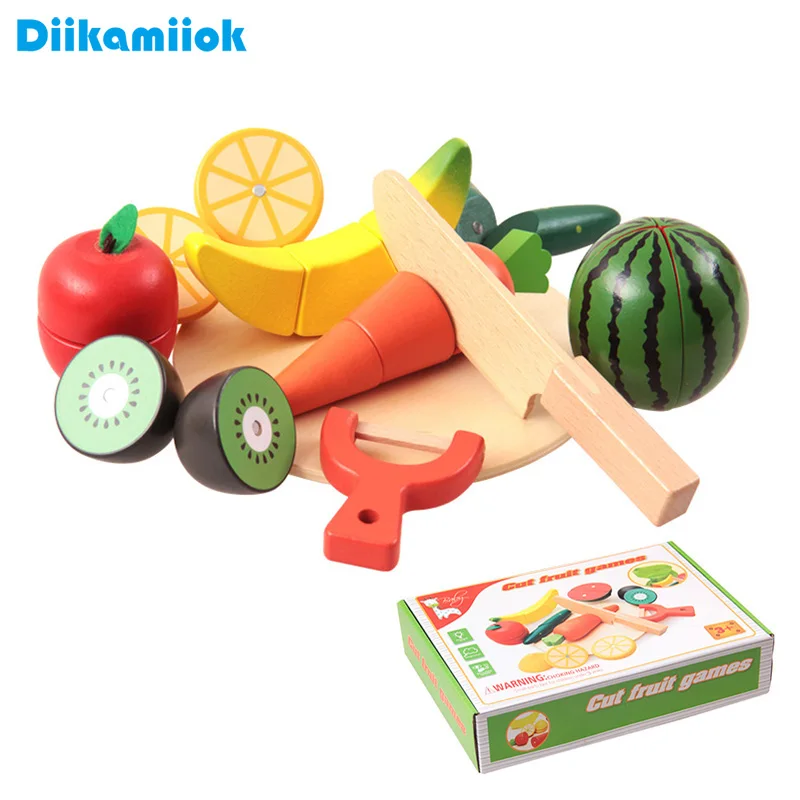 

Kids Wooden Cut Fruit and Vegetable Cutler Pretend Play Set for Baby Boy Girl Kitchen Toys Children Simulation Educational Toy