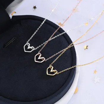 

Ms Necklace Korean Small Fresh Simple Sterling Silver Hollow Heart-shaped Pendant Necklace Student Girlfriend Gift Accessories