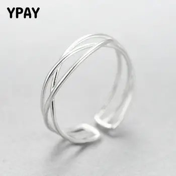 

YPAY 100% Genuine 925 Sterling Silver Line Winding Shape Open Rings For Women Creative Design Lady Fine Jewelry Gifts YMR003