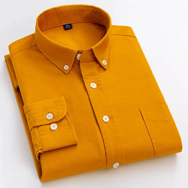Yellow Oxford Button Down Shirt Male 