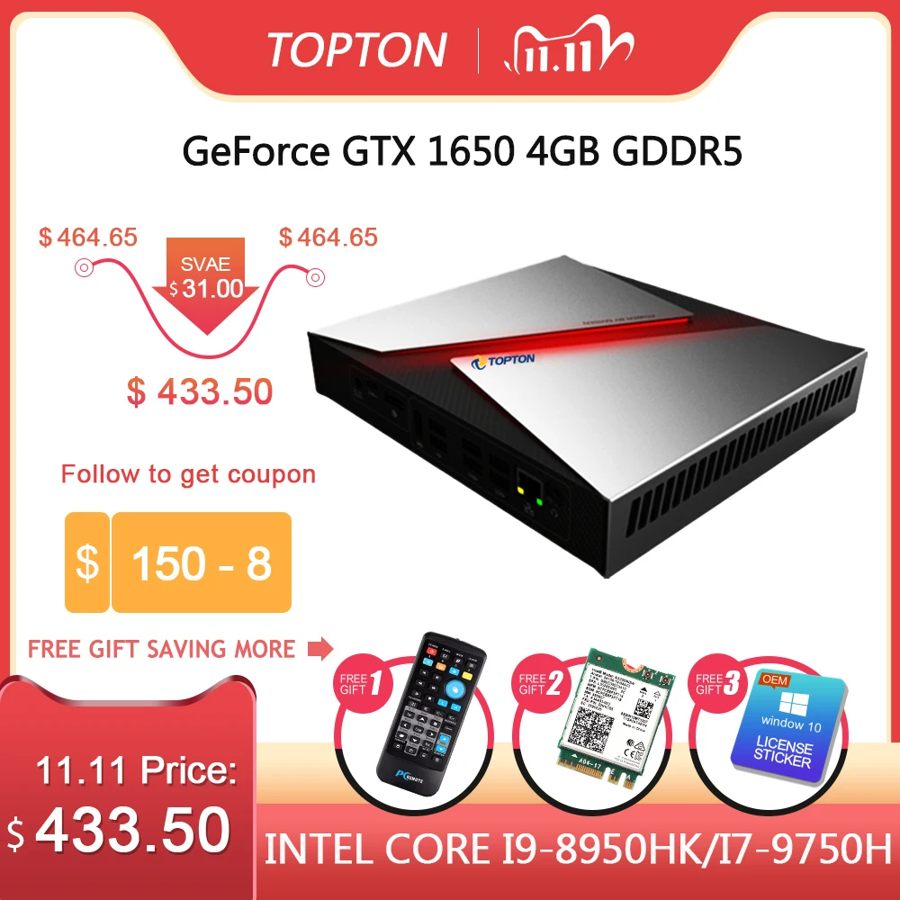 Игровой мини ПК Intel Core i9 8950HK/i7 9750H/i5 9300H Nvidia GTX 1650 4 Гб игровой Настольный 2 * DDR4 64 DP