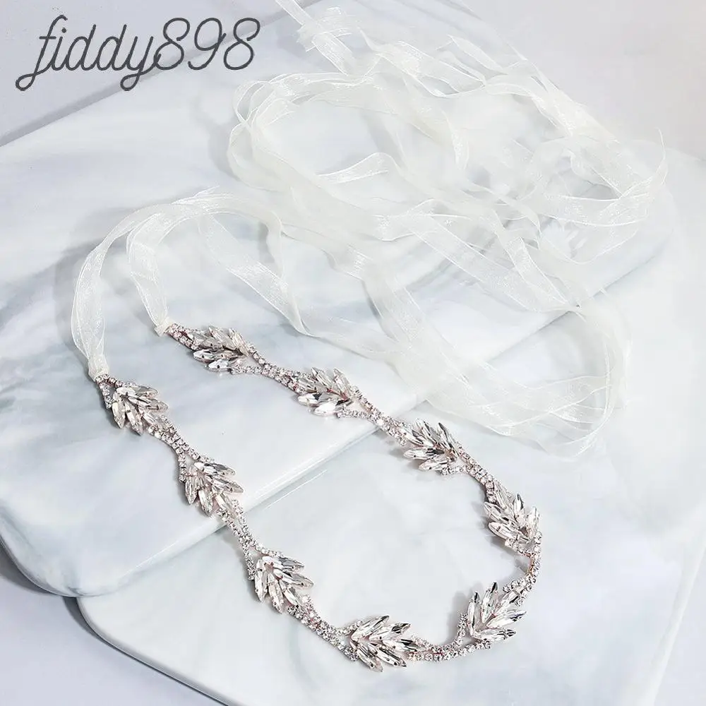 Rose Gold Women's Handmade Rhinestones Wedding Belts and Sashes Gown Sash Bride Accessories for Wedding Dress