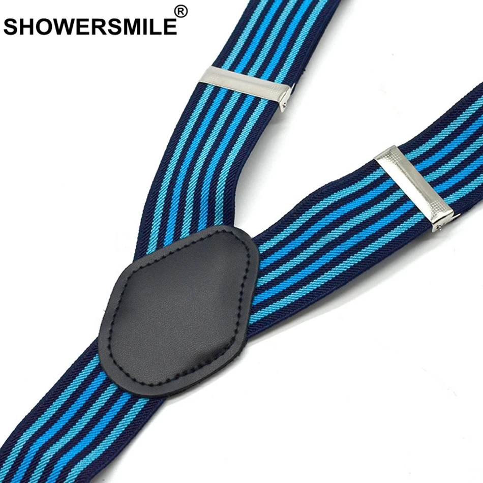 Подтяжки SHOWERSMILE мужские в полоску Эластичные Y образные 4 зажимы подвески 3 5*120 см