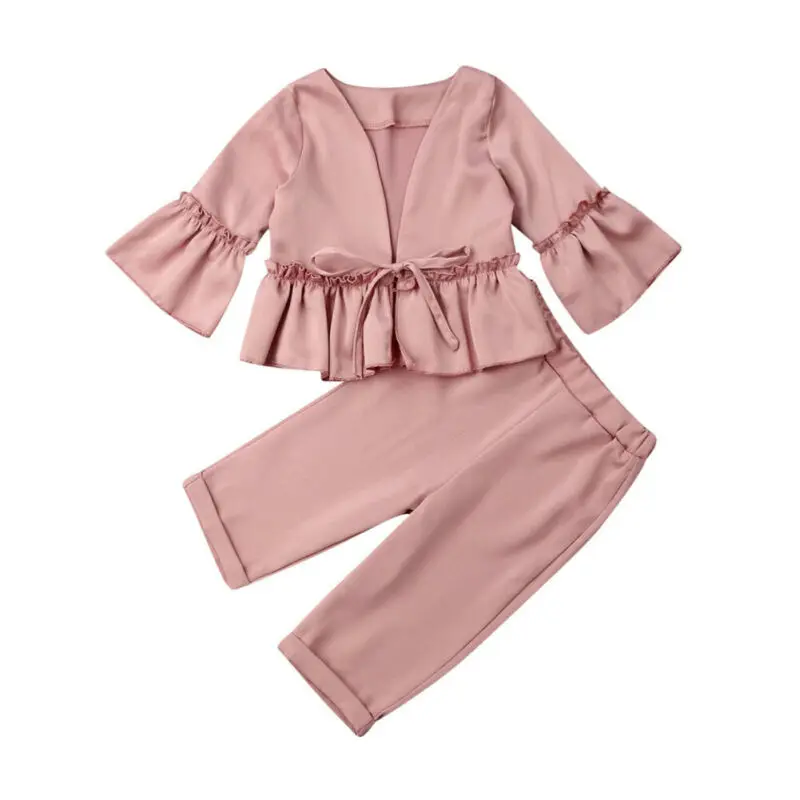 

2Pcs Toddler Kids Baby Girl Clothes Formal Suit Ruffle Coat+Long Pants Children Outfits Autumn Flared Sleeve Girls Clothing Set