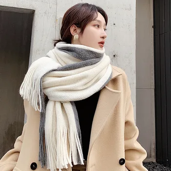 

Winter Lady Scarf Wool Knitted Scarf Winter Warm Soft Double Face Scarves for Women Men Female Casual Shawl Wrap Blanket