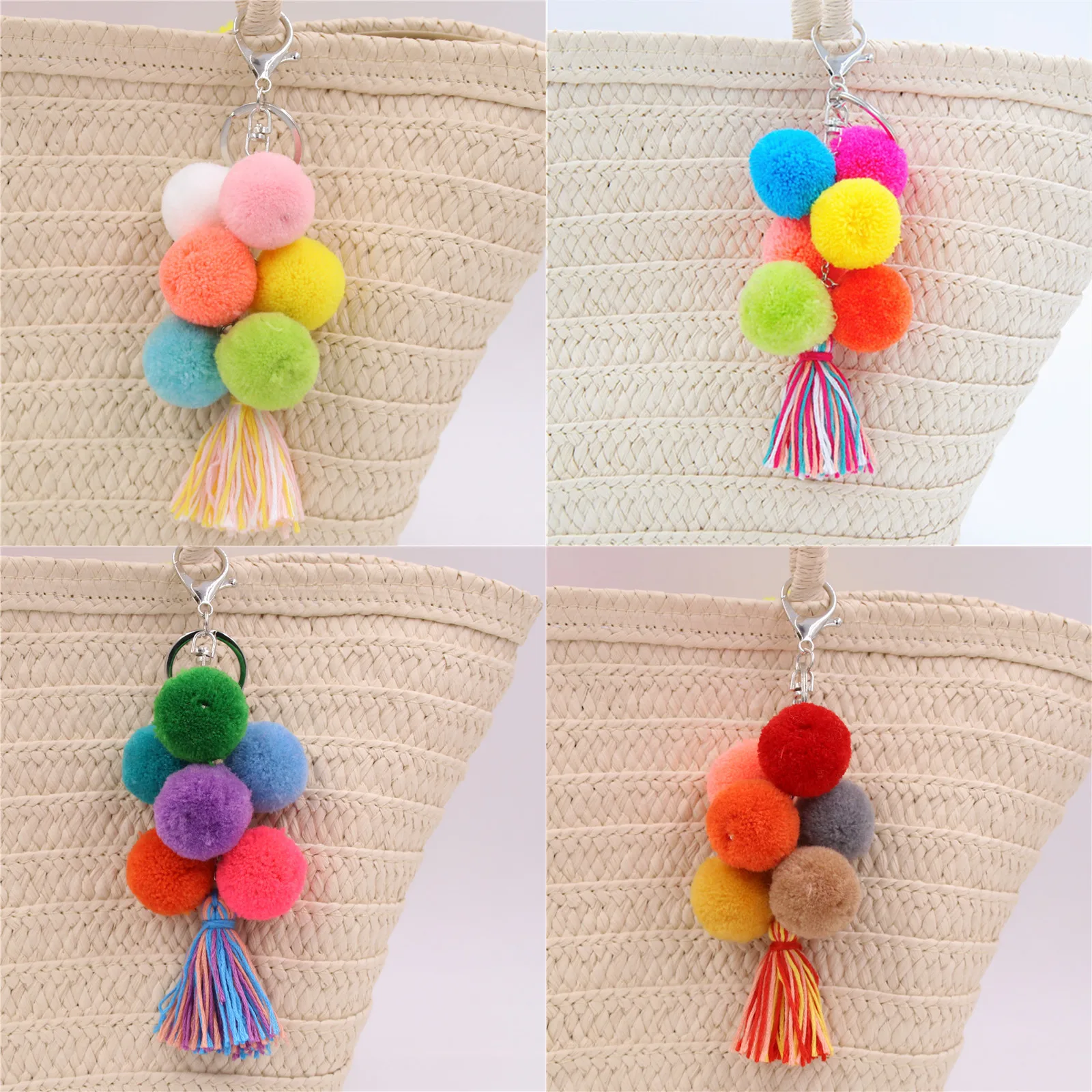 1pc Colorful Boho Pom Pom Keyring Bag Accessories Tassel Bag Car