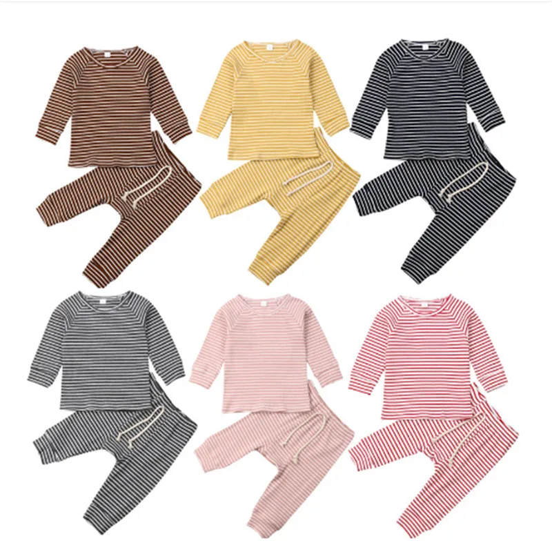 

Baby Boy Girls Soft Pajamas Striped Clothes Set Sleepwear Nightwear Outfit for Newborn Infant Children Kids Tracksuit Clothing