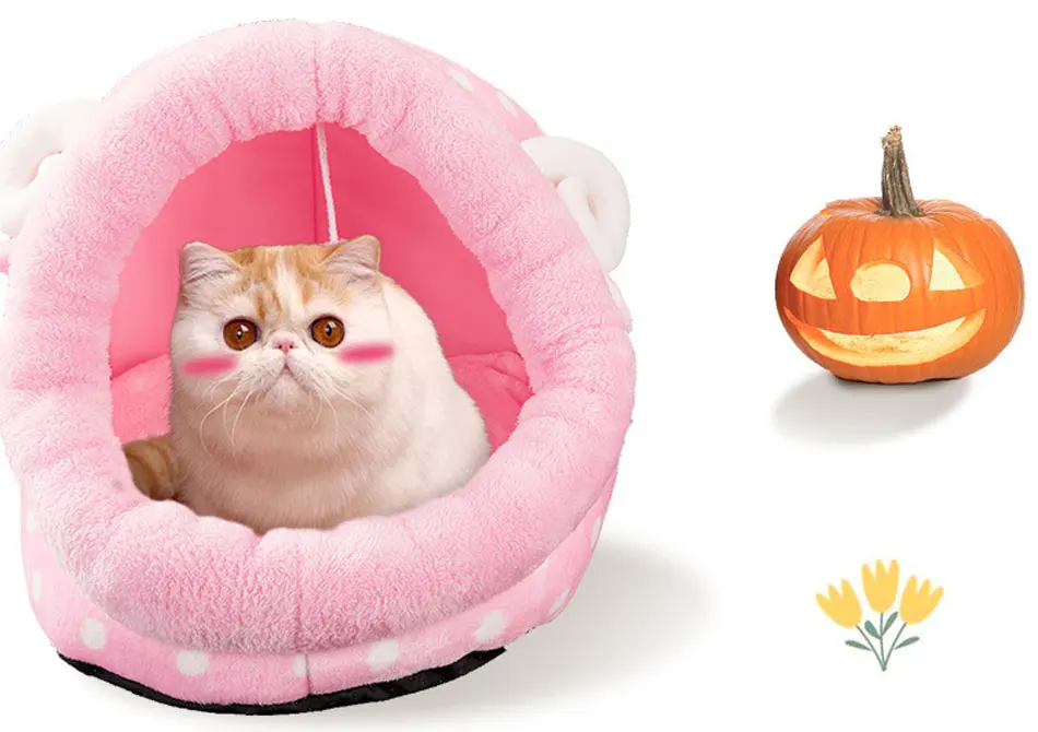 Cute Cat Bed Semi-closed Cats House Soft Warm Small Medium Dog Bed Pet House Built-in Fun Decoration for Cat Teddy Chihuahua Mat-101