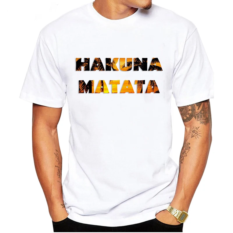 LUSLOS модная крутая футболка мужская футболка с коротким рукавом повседневные белые футболки хакуна матата с надписью мужские футболки мужская одежда - Цвет: XMT0793