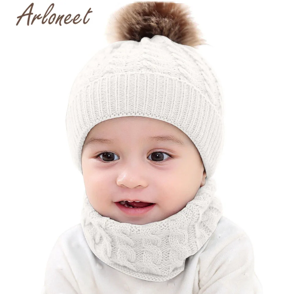 ARLONEET хлопковые шапочки для детей, вязаная шапочка для мальчиков и девочек, шапка, шарф, комплект из 2 предметов, теплая шапка с помпонами, детская шапочка, зимняя теплая шапка