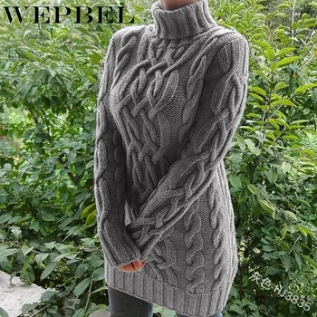

WEPBEL Women Vintage Sweater Knitted Fashion Warm Turtleneck Ladies Floral Flower Casual Tops Winter Spring Sweaters Pullover