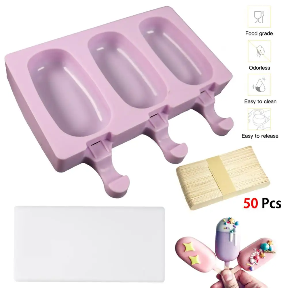 

Summer Silicone Ice Cream Mold Popsicle Ice Cream Cone DIY Homemade Freezer Ice Lolly Mould with 50 ice cream sticks