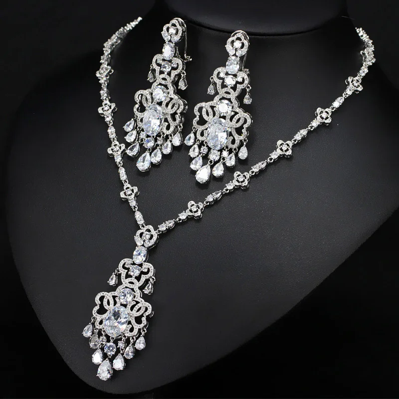 

Wah Mei Jewelry Sets CZ Stone Crystal Pendant Necklace And Earrings Bridal Accessories Women Wedding Jewelry Sets