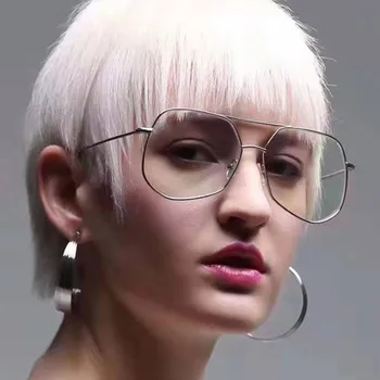 

2019 European and American gray Ant glasses frame ins same style glasses fashion large frame plain glasses fashion metal glasses