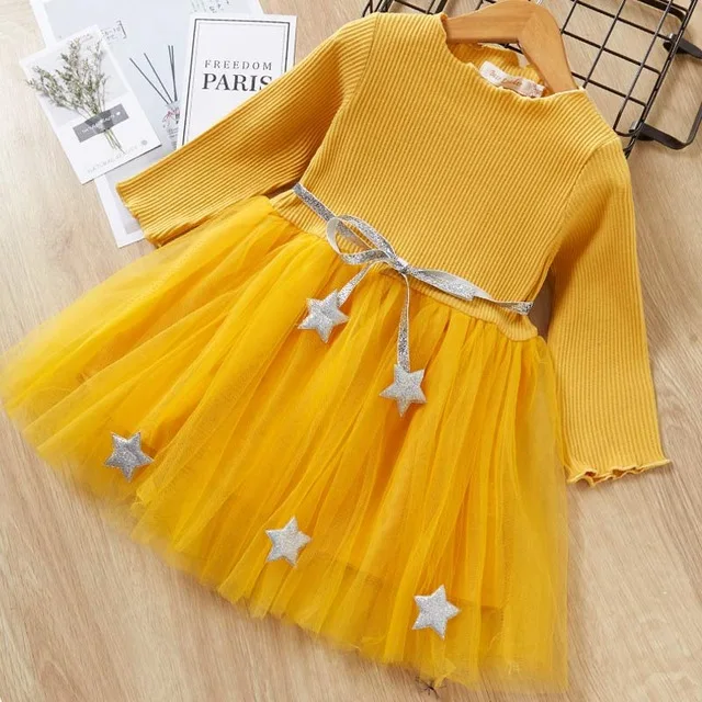 yellow az1490 Платье для маленьких девочек; коллекция года; платья принцессы; сезон осень-зима; свитер с рисунком и платье трапециевидной формы для девочек; детское платье; милая детская одежда - Цвет: yellow az1490