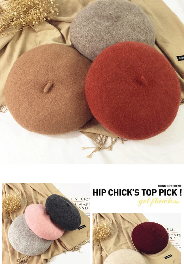 Минималистичный дизайн, Одноцветный берет для женщин, Корея, осень и зима, дашион, дамские шапки с тыквенными бутонами, Повседневный шерстяной теплый берет, шапки