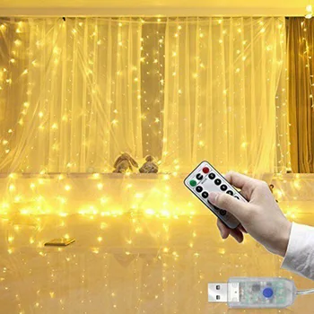 

300 LEDs Curtain Fairy Lights USB String Hanging Wall Lights Wedding Party Decor TB Sale