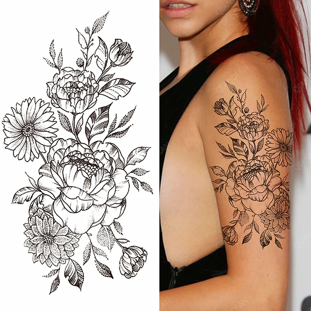 1pc Flower Rose Bouquet Women Waterproof Temporary Tattoos Arm Forearm Cool  Art Hipster Sexy  Temporary Tattoos  AliExpress