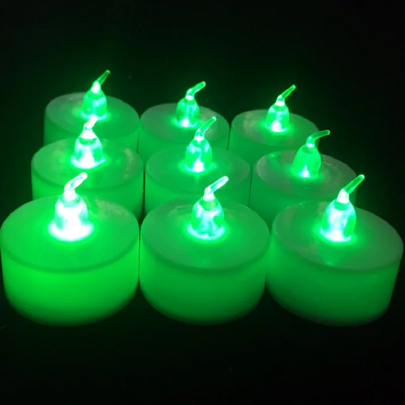 Green B-12pcs/набор Мерцающий СВЕТОДИОДНЫЙ светильник-свеча беспламенный чайный светильник Электрический светодиодный Свадебный на день рождения праздничный вечерние Декор - Цвет: Green